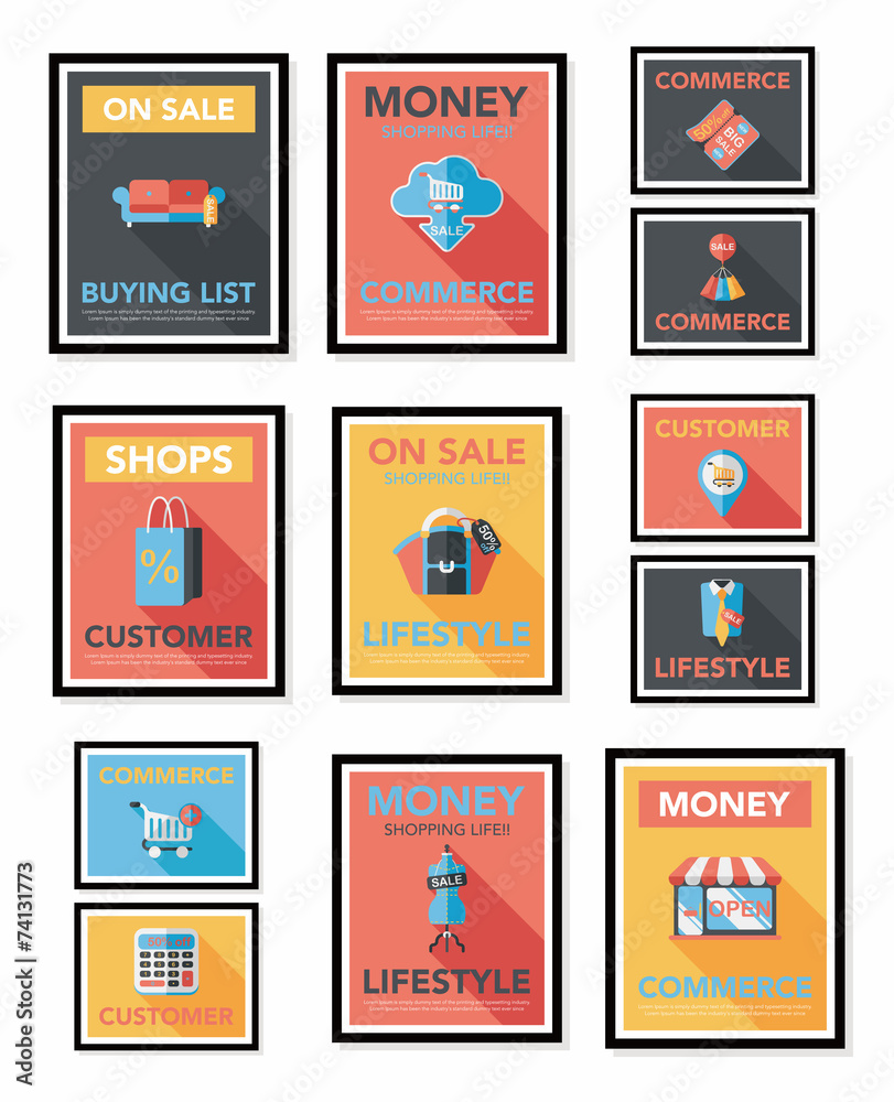 shopping poster banner flat design background set, eps10 shopping poster banner flat design background set, eps10
