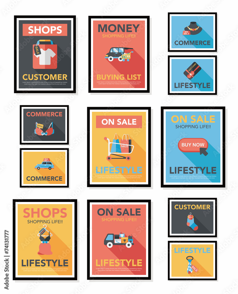 shopping poster banner flat design background set, eps10 shopping poster banner flat design background set, eps10