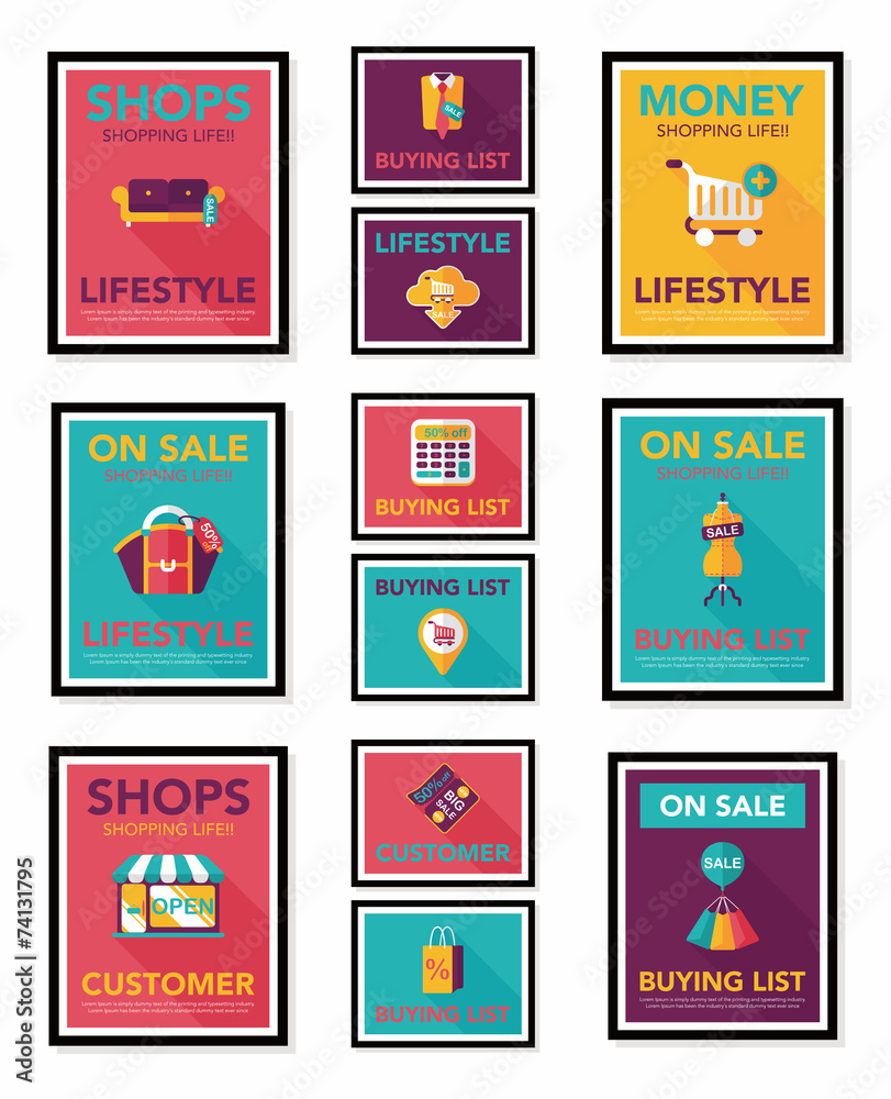 shopping poster banner flat design background set, eps10 shopping poster banner flat design background set, eps10