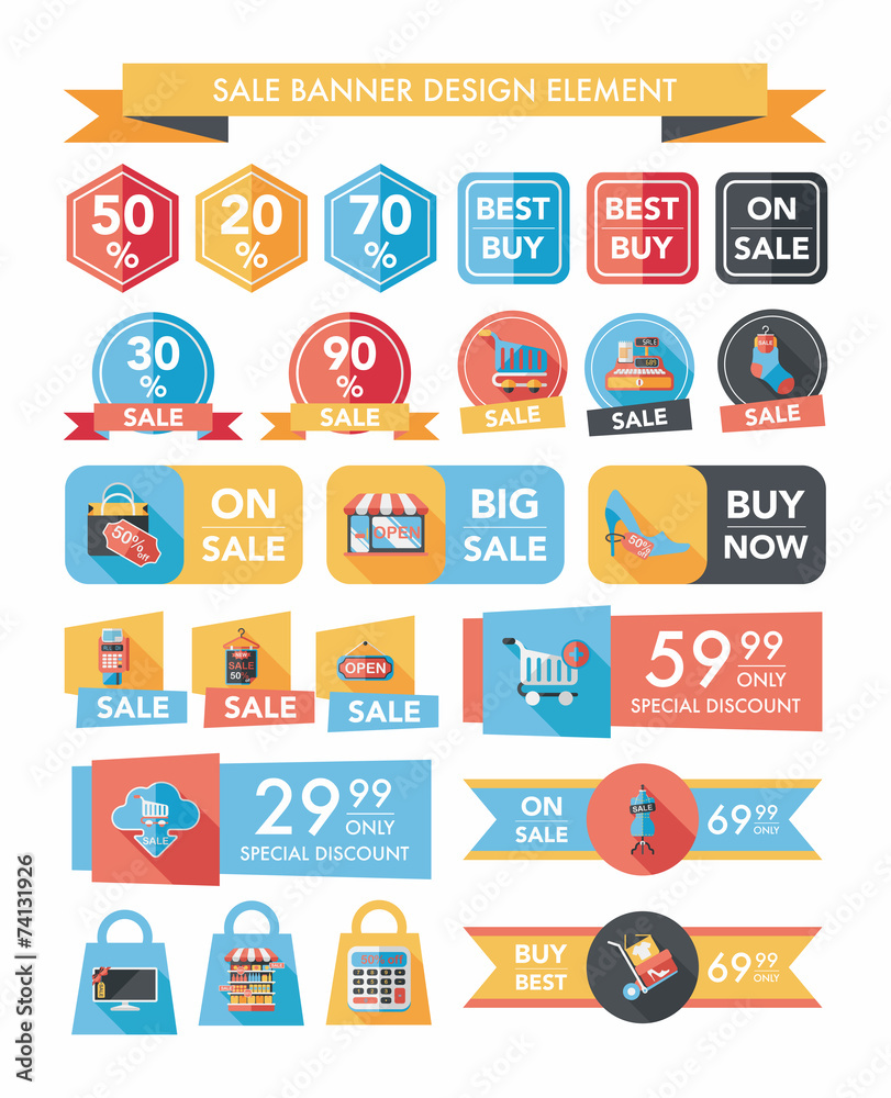 shopping sale banner flat design background set, eps10