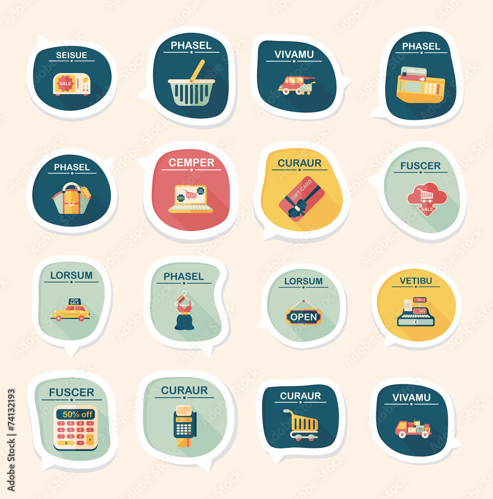 shopping speech bubble flat design background set, eps10 shopping speech bubble flat design background set, eps10