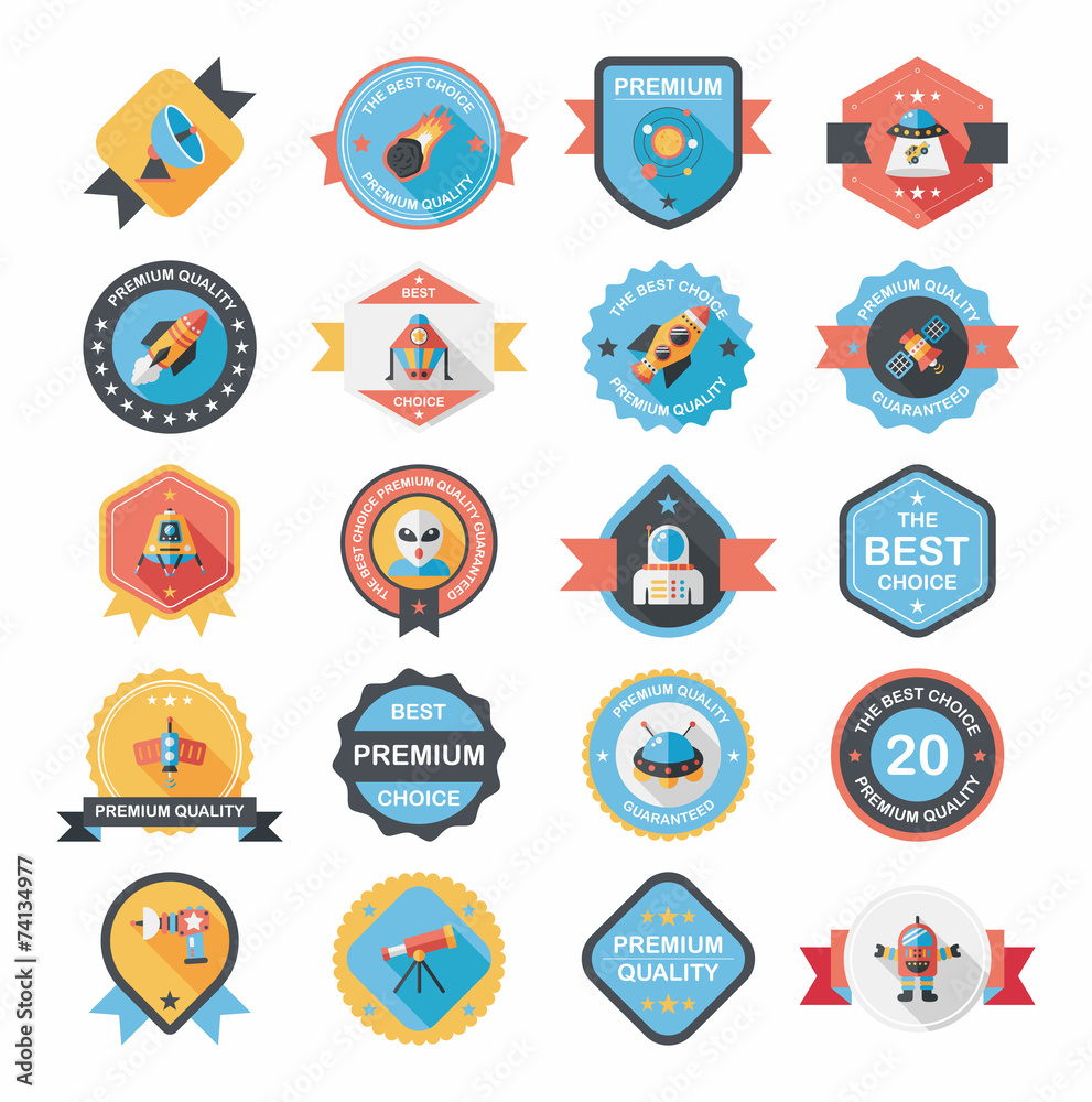 Space badge banner flat design background set, eps10