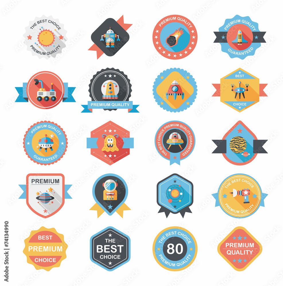 Space badge banner flat design background set, eps10 Space badge banner flat design background set, eps10