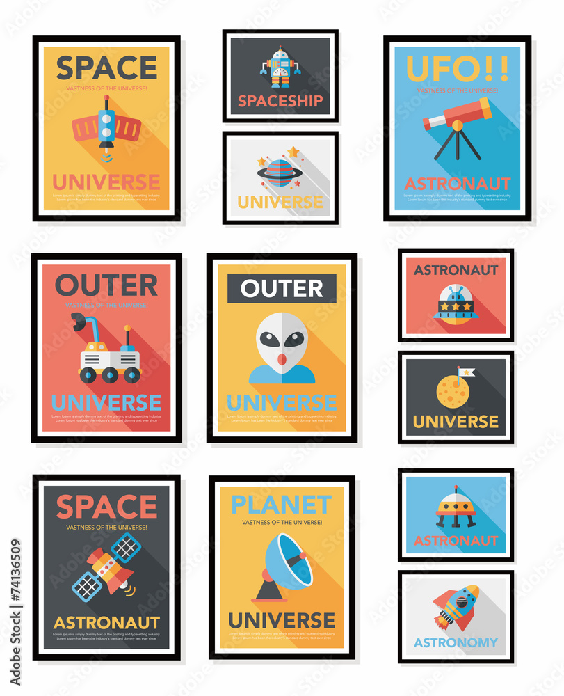 Space poster banner flat design background set, eps10