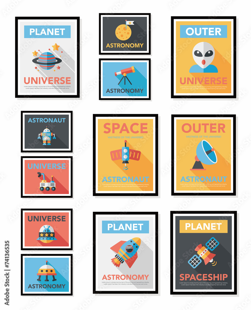 Space poster banner flat design background set, eps10