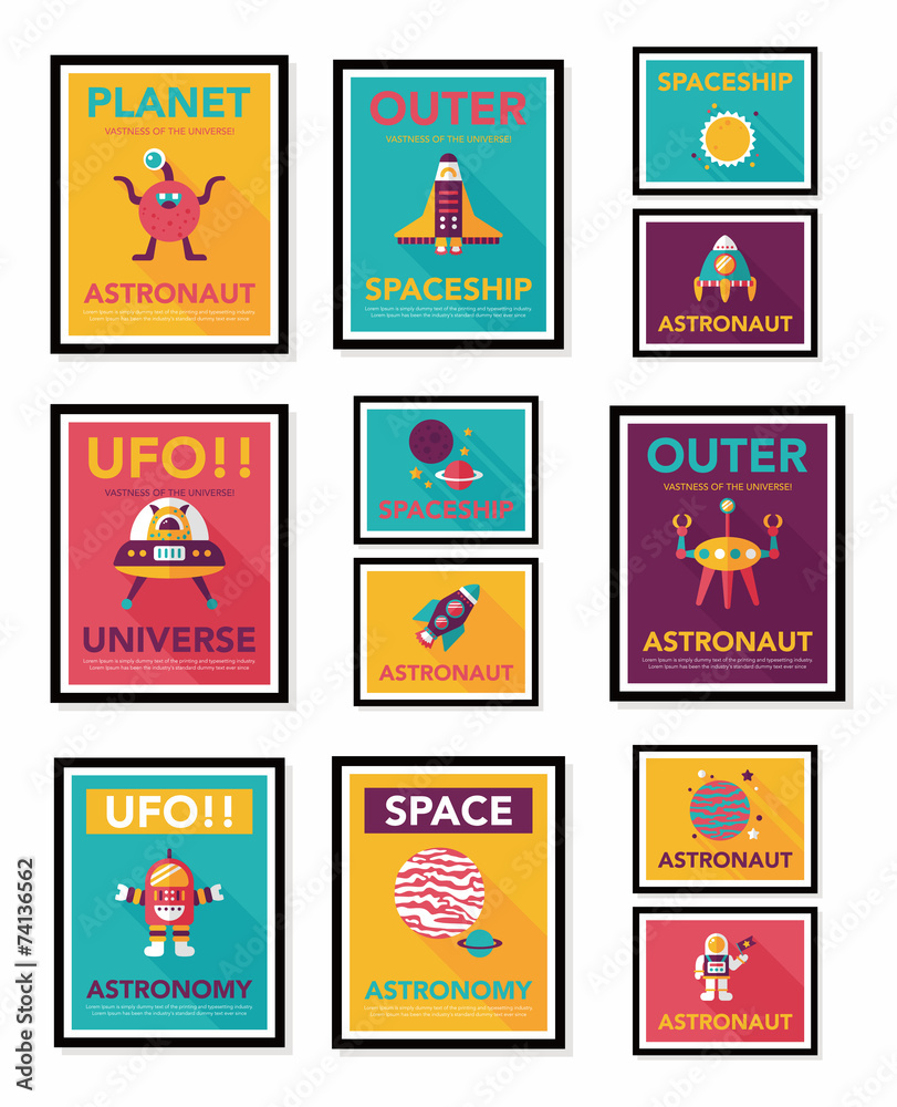 Space poster banner flat design background set, eps10 Space poster banner flat design background set, eps10