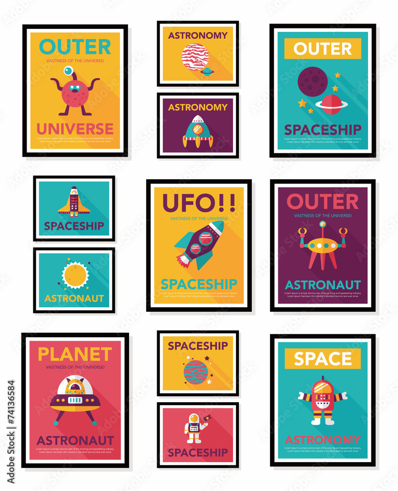 Space poster banner flat design background set, eps10