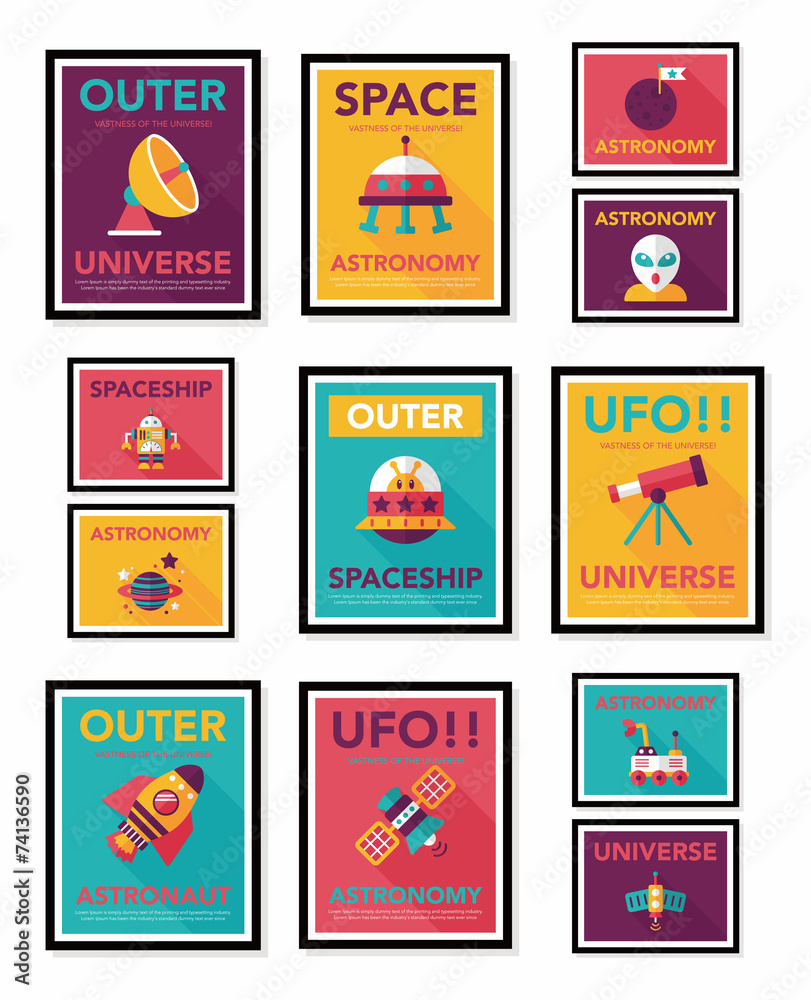 Space poster banner flat design background set, eps10