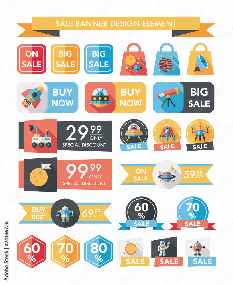 Space sale banner flat design background set, eps10 Space sale banner flat design background set, eps10