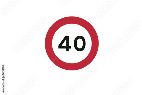 road sign speed limit 40 km isolated on white background photo