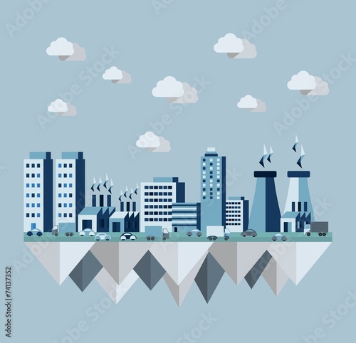 Pollution city flat concept