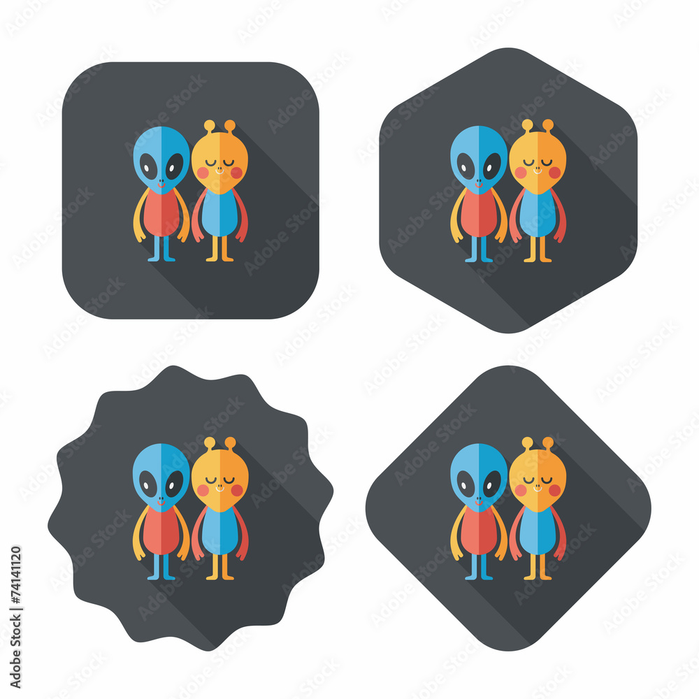 Space alien friendship flat icon with long shadow,eps10