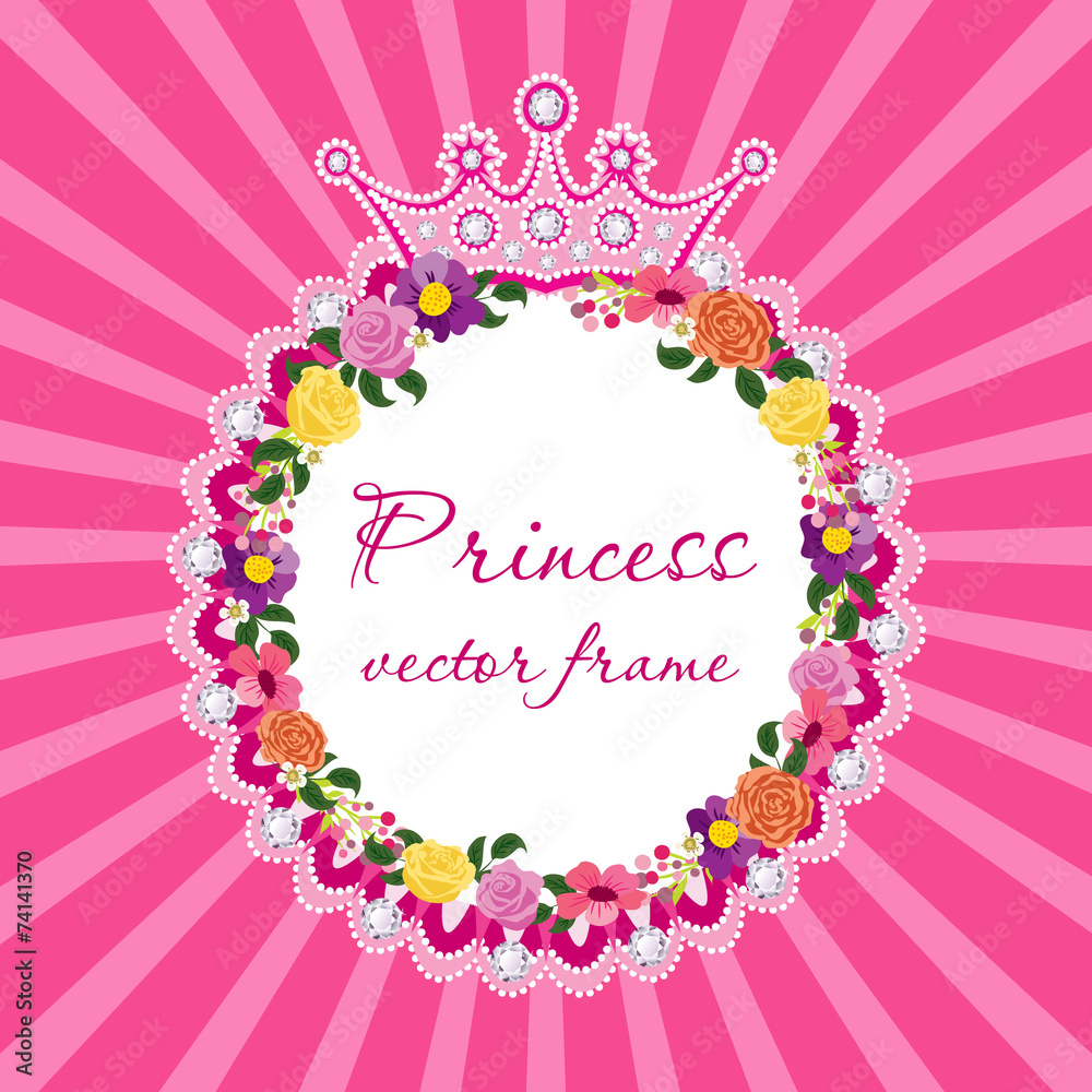 Flower frame with crown for little princess Vector. Flower frame with crown for little princess Vector.