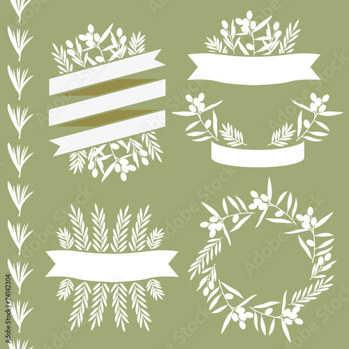 Set of frames and graphic elements, olive