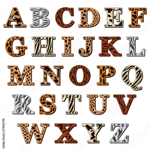 Latin alphabet with animal print