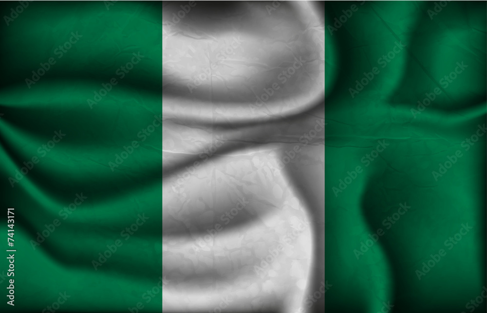 crumpled flag of Nigeria on a light background