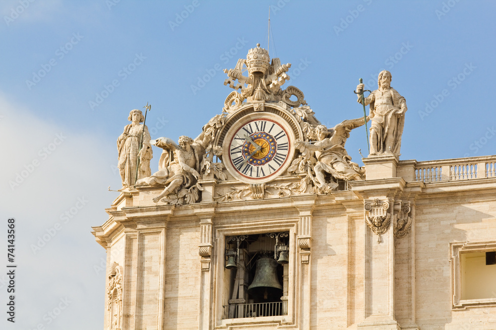 Clock and bell at St. Peter's Basilica in the Vatican