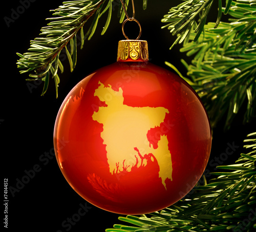 Red bauble with the golden shape of Bangladesh