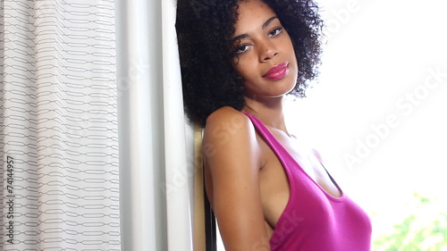 Sexy black woman in tight dress sensual portrait