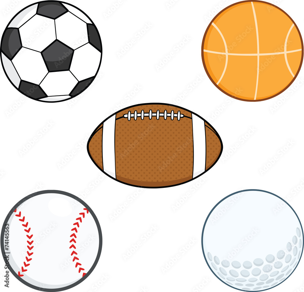Cartoon Sport Balls. Collection Set Stock Vector | Adobe Stock