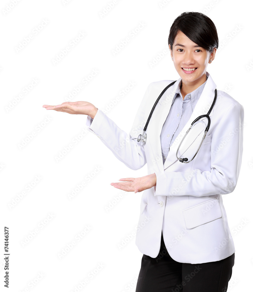 medical doctor woman presenting copy space medical doctor woman presenting copy space