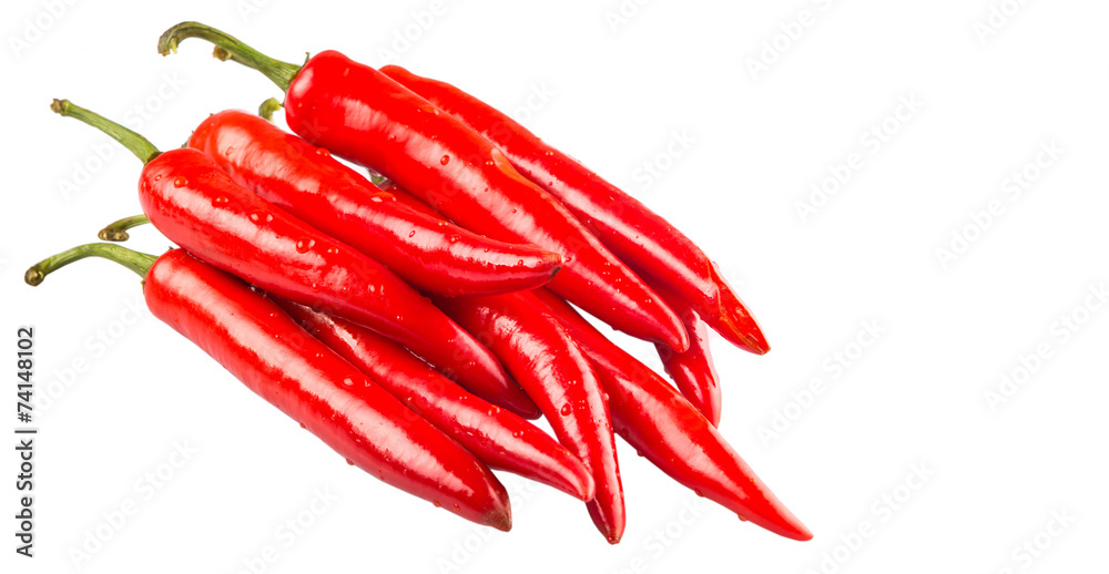Red chili peppers over white background Red chili peppers over white background