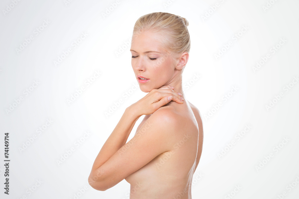 Fototapeta premium blond beauty thinking under the shower