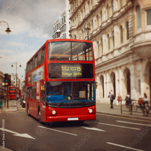 London red bus. Tilt shift lens. © maglara