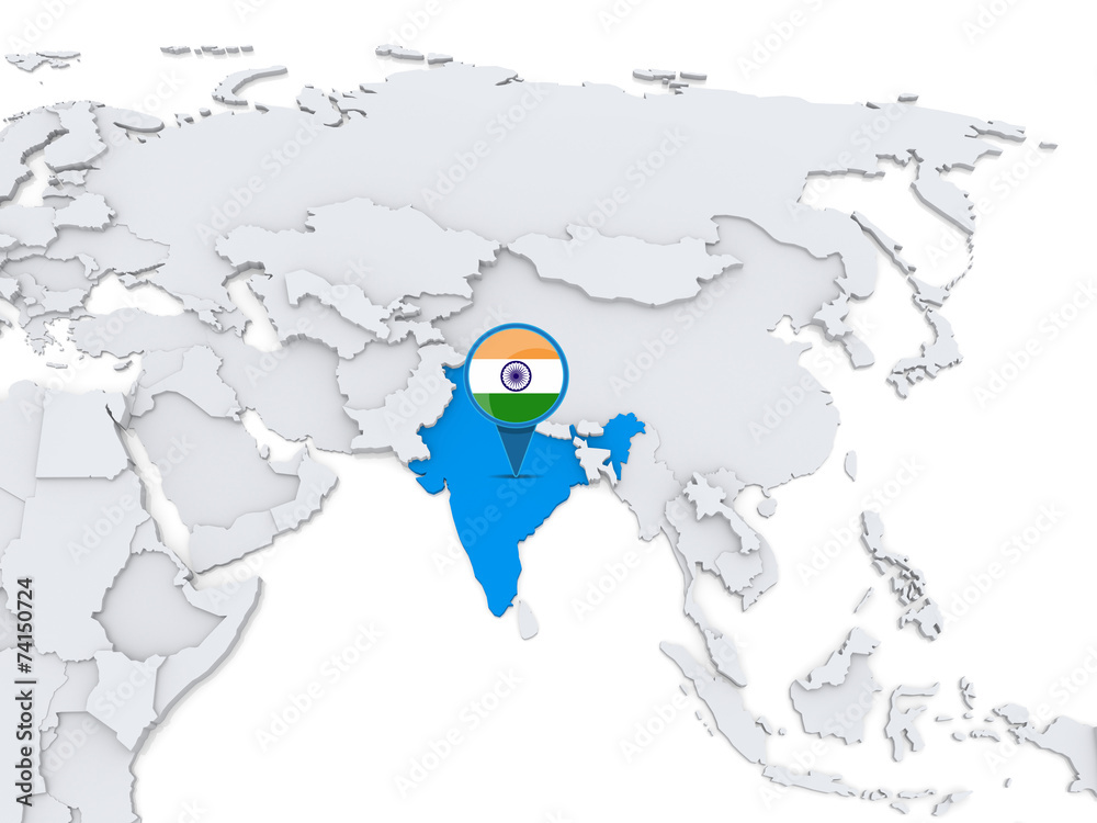 India on a map of Asia Stock Illustration | Adobe Stock