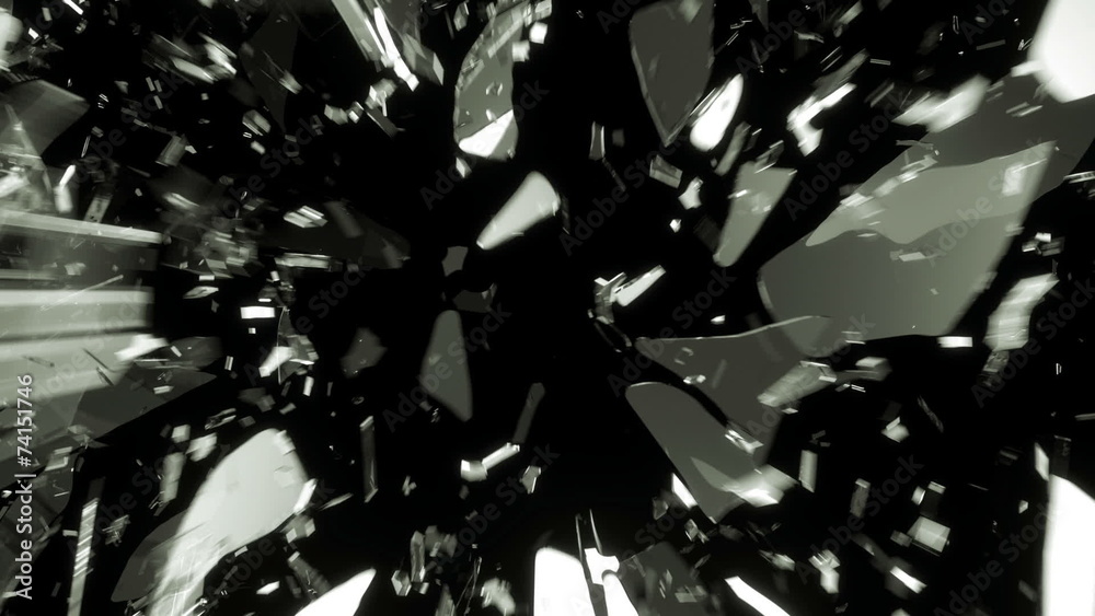 Glass shattered and broken slow motion and motion blur. Alpha