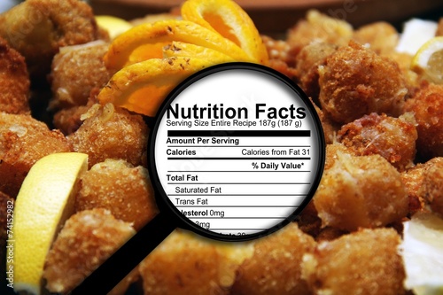 Magnifying glass on nutrition facts photo