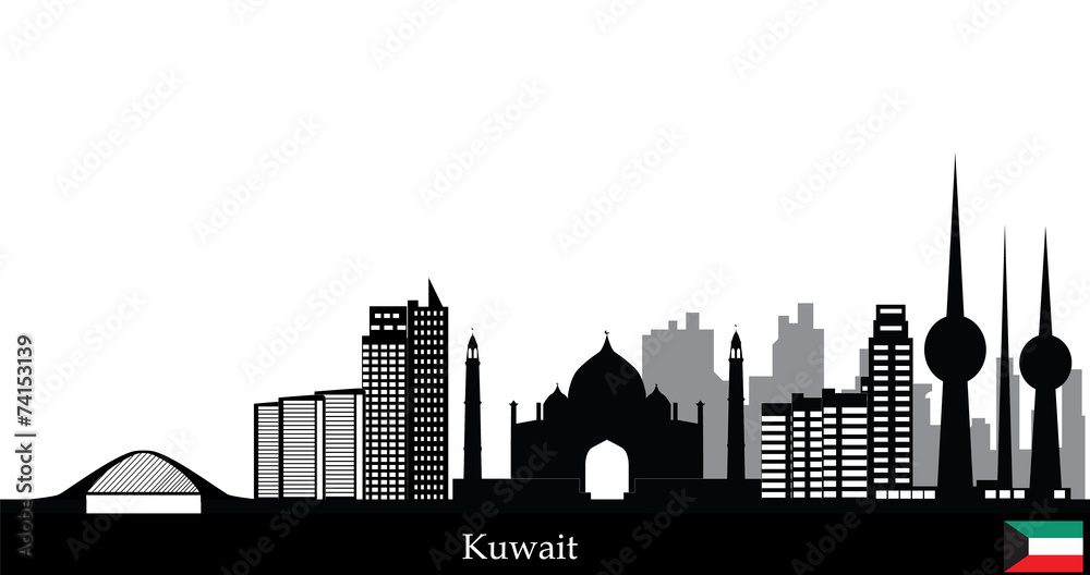 kuwait city skyline with bridge and modern buildings