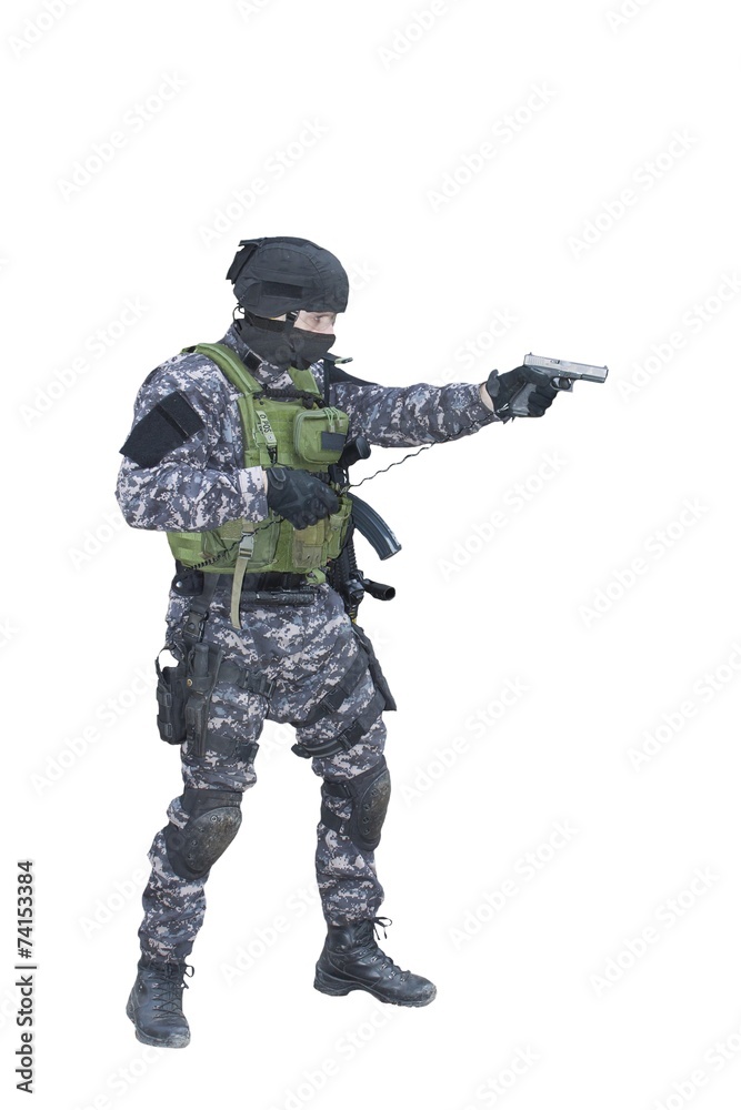 Special Forces soldier, police swat, isolated on white Special Forces soldier, police swat, isolated on white