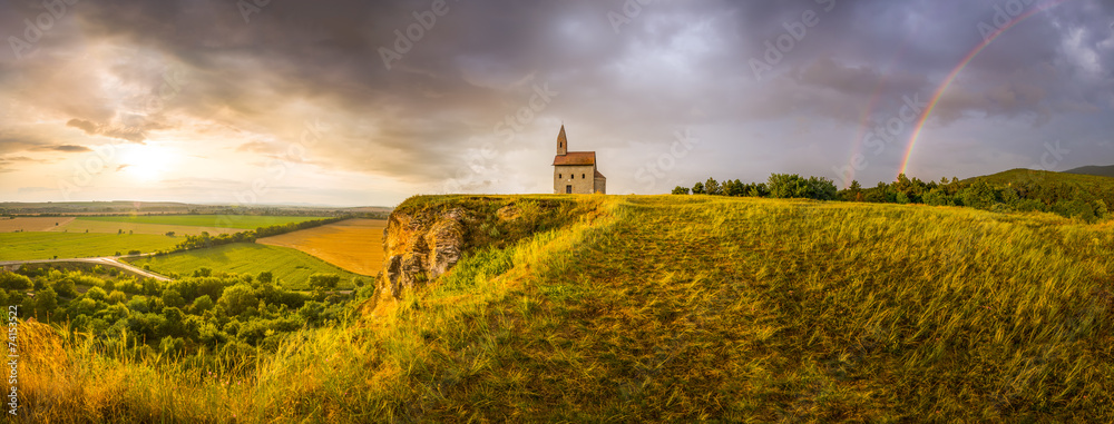 Old Roman Church at Sunset in Drazovce, Slovakia
