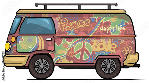 Photo Classic vintage hippie van, bus, painted