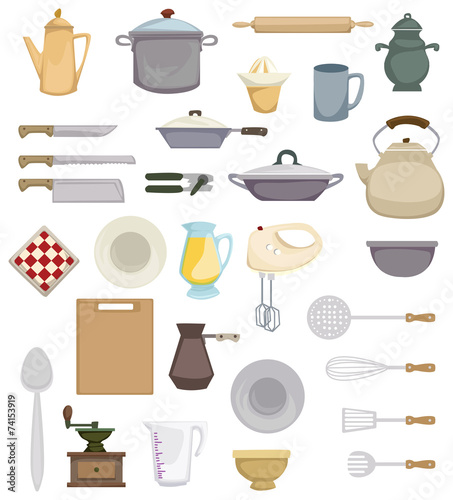 Set of abstract colorful kitchen related items