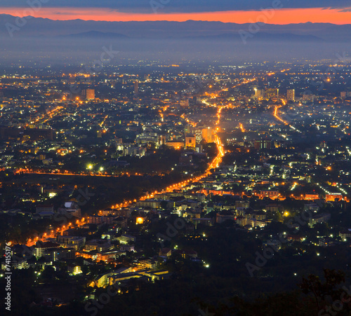 Chiang Mai city view at nigh in Thailand