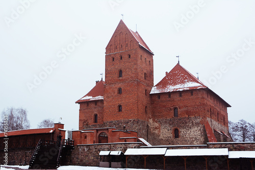 Trakai castle in winter with snow