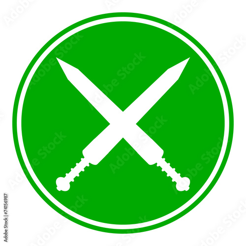 Crossed gladius swords button