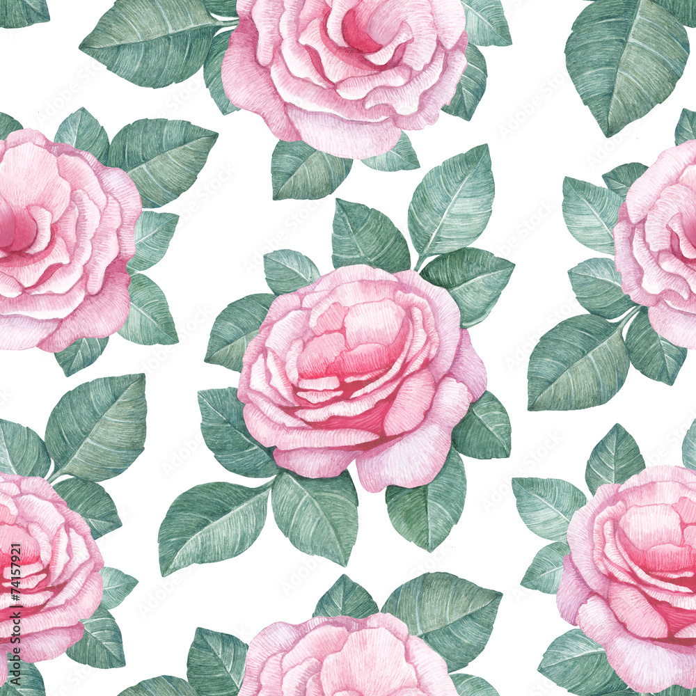 Watercolor pattern with rose illustrations Watercolor pattern with rose illustrations