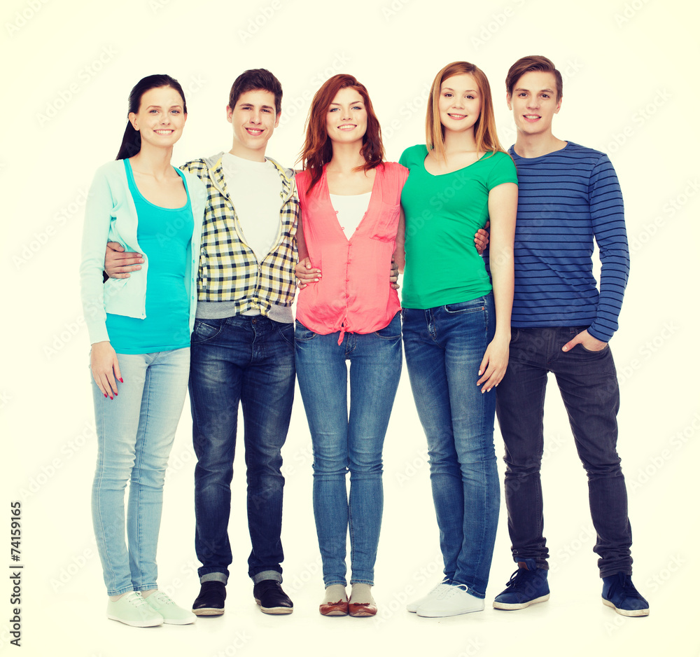 group of smiling students standing group of smiling students standing