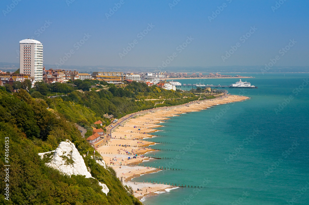 Eastbourne from the cliffs of Beachy Head, East Sussex, UK.