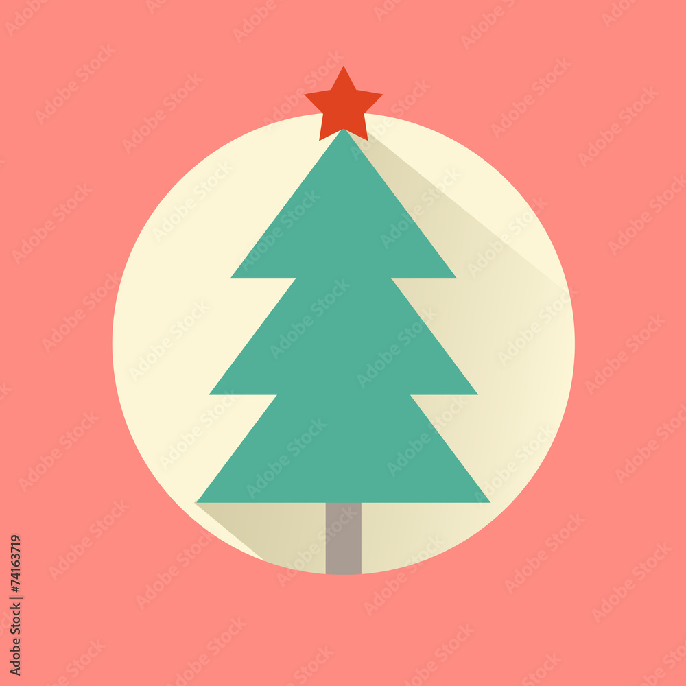Happy New Year icon set of flat design: christmas tree.