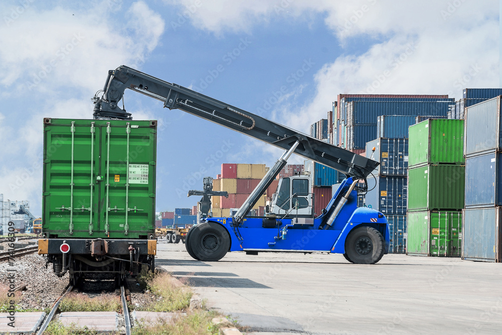 forklift handling container box loading to freight train forklift handling container box loading to freight train
