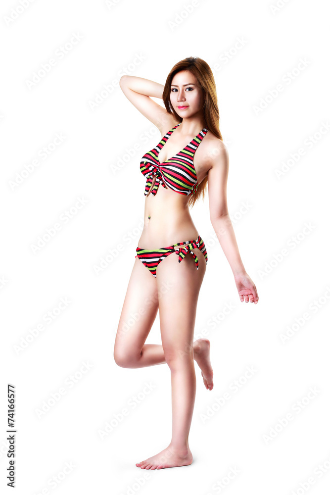 Fototapeta premium Pretty swimsuit fashion young asian woman posing