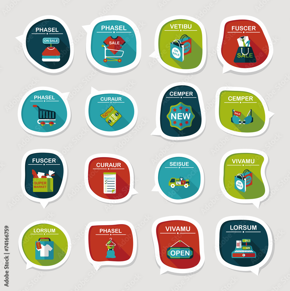 shopping speech bubble flat design background set, eps10 shopping speech bubble flat design background set, eps10
