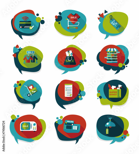 shopping speech bubble flat design background set, eps10