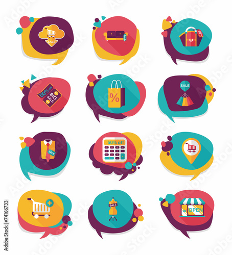 shopping speech bubble flat design background set, eps10