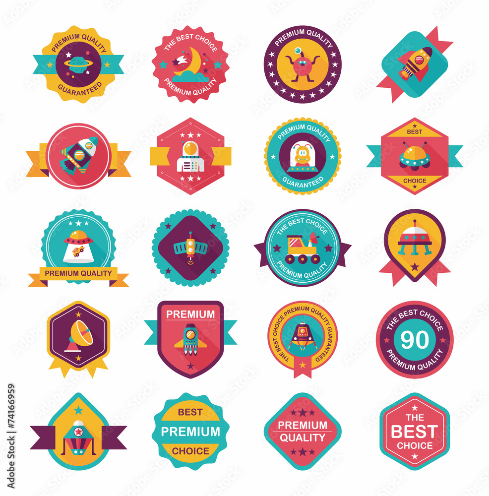 Space badge banner flat design background set, eps10 Space badge banner flat design background set, eps10