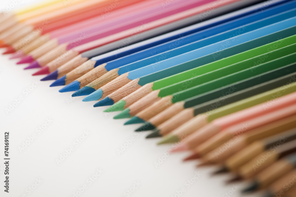 pencils in a row focus on blue pencils in a row focus on blue